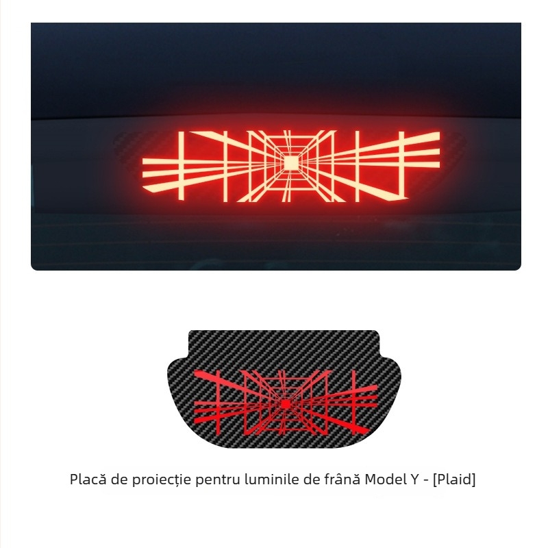 Tesla Model 3/Y placă de proiecție a luminii de frână pentru poziție înaltă – autocolant decorativ pentru lumina din spate, fibră de carbon imitatie, model geometric, montaj cu ventuză, personalizabil