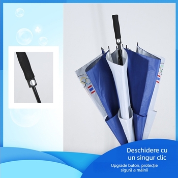 Umbrelă de golf cu 8 brațe, cupolă cu două straturi, deschidere automată, țesătură 210T, nervuri din fibră, mâner din spumă