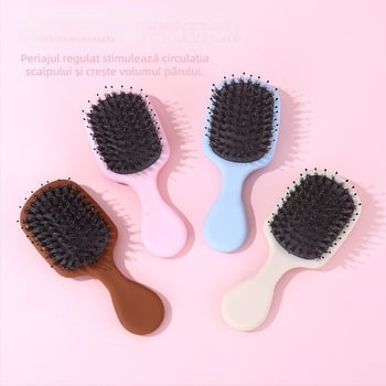 Pieptene mini cu pernă de aer pentru masajul părului, utilizare udă/uscată, corp ABS, peri din păr de porc