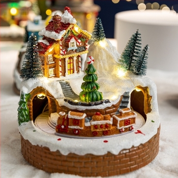 Meimei Crafts Cutie muzicală de Crăciun - rășină, iluminare și tren rotativ, stil European și American