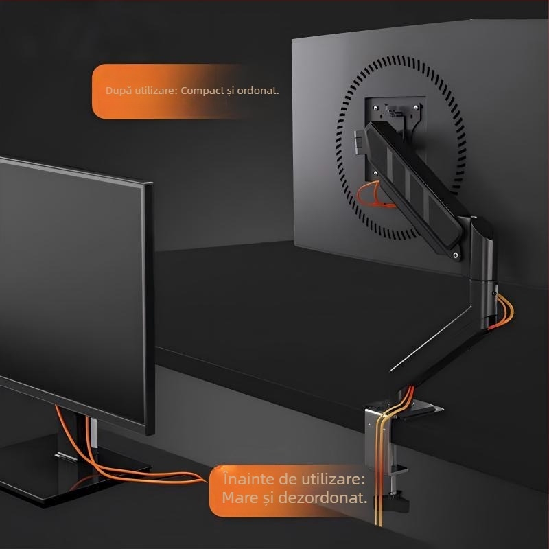 Suport pentru monitor cu braț robotic – potrivire universală, prindere pe masă, reglaj în unghiuri multiple, construcție din aluminiu
