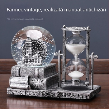 Clepsidră cu bilă de cristal – ornament de birou, rășină, stil clasic