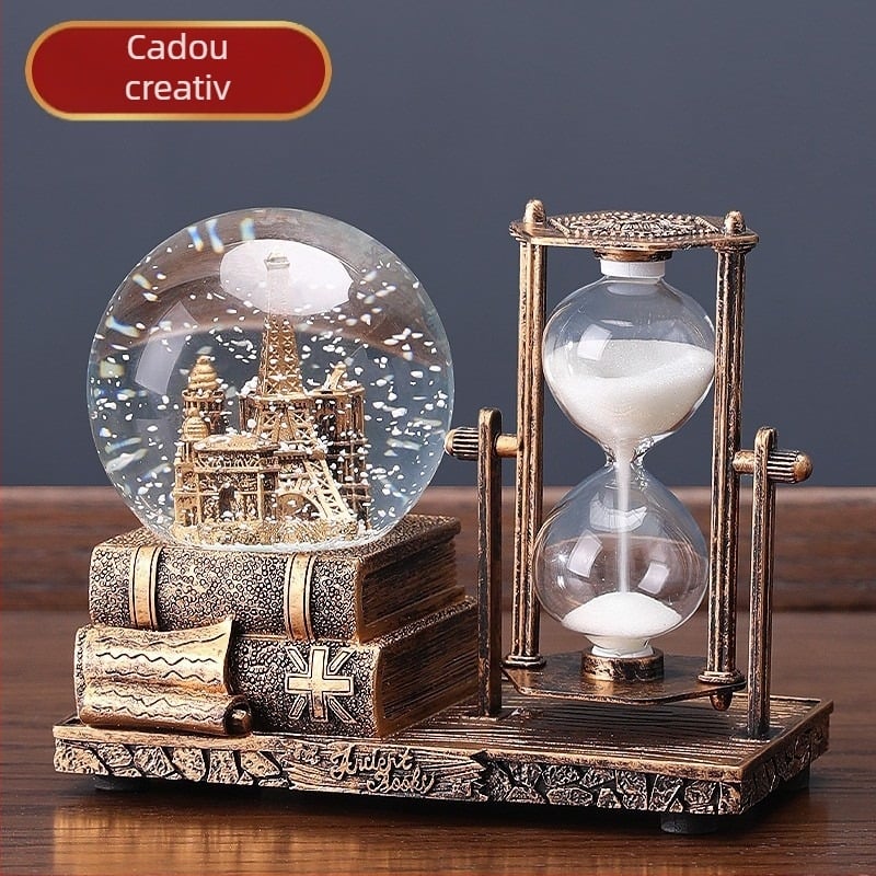 Clepsidră cu bilă de cristal – ornament de birou, rășină, stil clasic