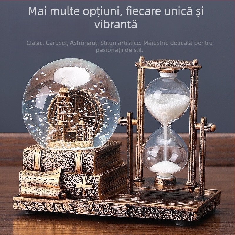 Clepsidră cu bilă de cristal – ornament de birou, rășină, stil clasic
