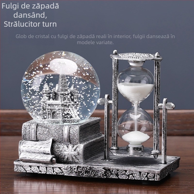 Clepsidră cu bilă de cristal – ornament de birou, rășină, stil clasic