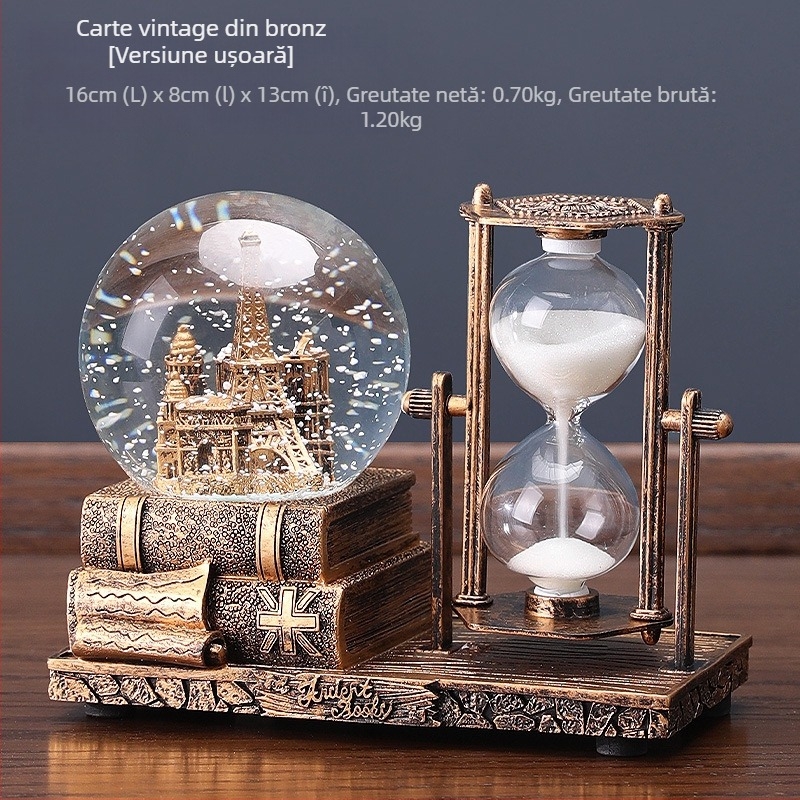 Clepsidră cu bilă de cristal – ornament de birou, rășină, stil clasic