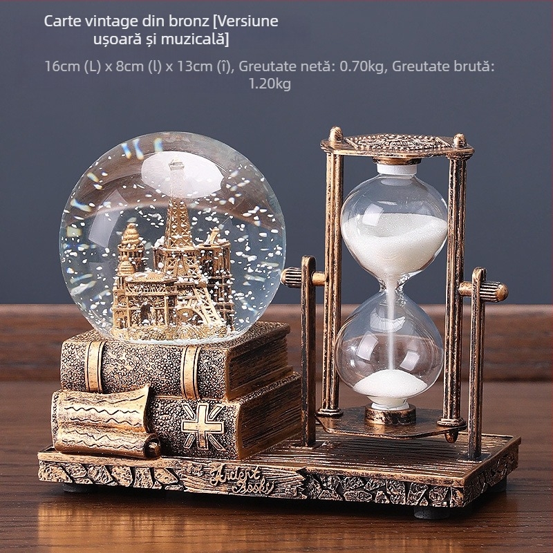 Clepsidră cu bilă de cristal – ornament de birou, rășină, stil clasic