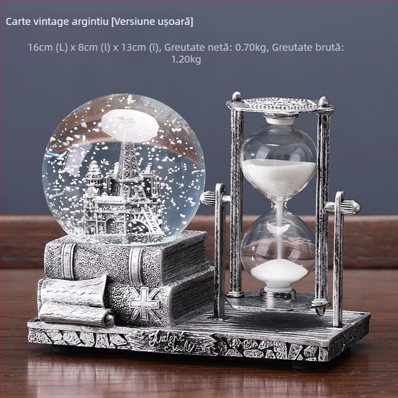 Clepsidră cu bilă de cristal – ornament de birou, rășină, stil clasic