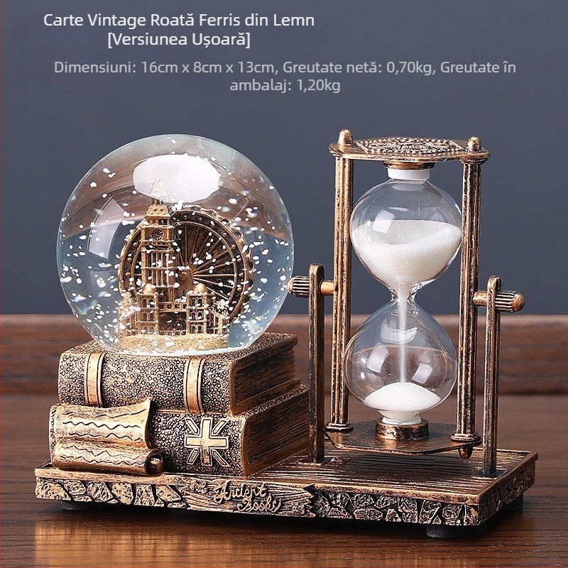 Clepsidră cu bilă de cristal – ornament de birou, rășină, stil clasic
