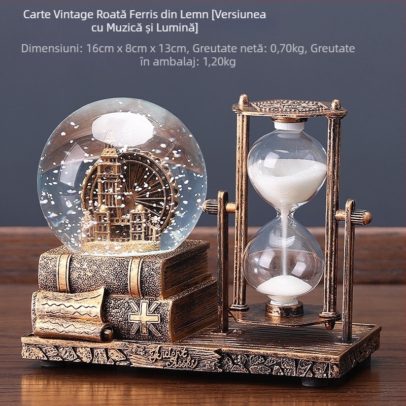 Clepsidră cu bilă de cristal – ornament de birou, rășină, stil clasic