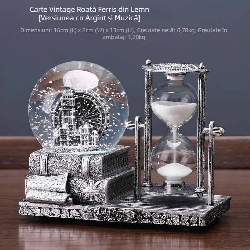 Clepsidră cu bilă de cristal – ornament de birou, rășină, stil clasic