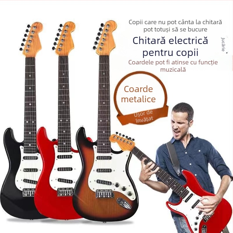 Chitară electrică de jucărie din plastic cu 6 corzi pentru copii – instrument muzical pentru începători, cu ghid video