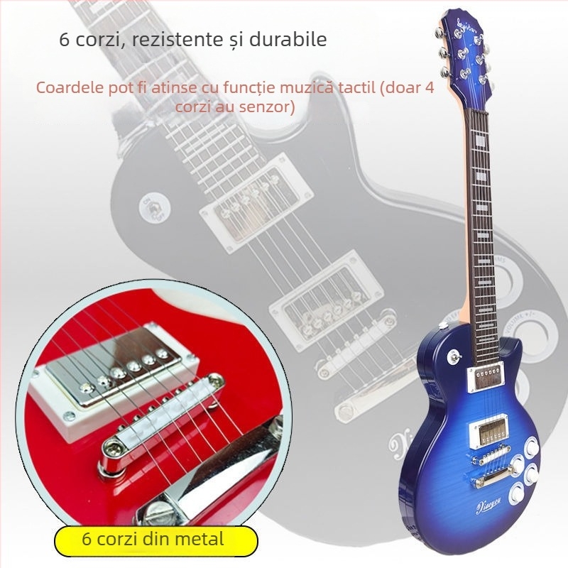 Chitară electrică de jucărie din plastic cu 6 corzi pentru copii – instrument muzical pentru începători, cu ghid video