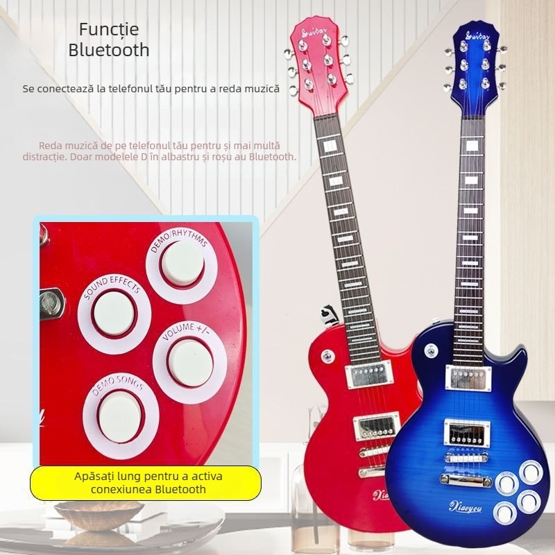 Chitară electrică de jucărie din plastic cu 6 corzi pentru copii – instrument muzical pentru începători, cu ghid video