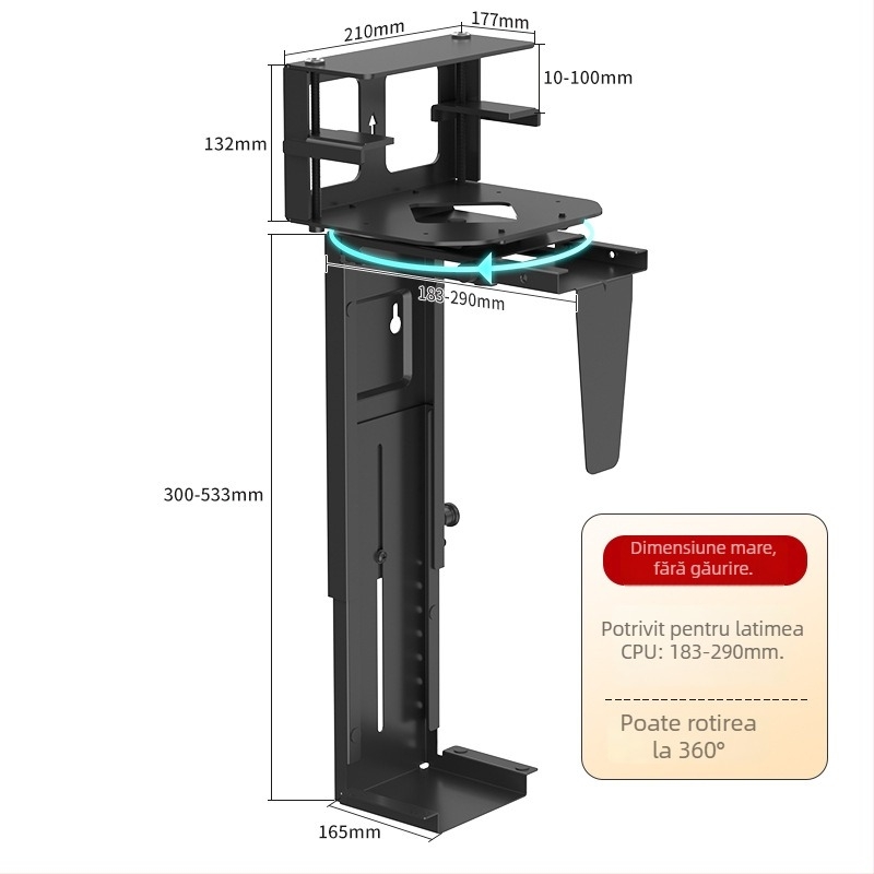 Suport suspendat pentru carcasa calculatorului, montaj lateral cu clips, reglabil, fără găuri, model zjj001