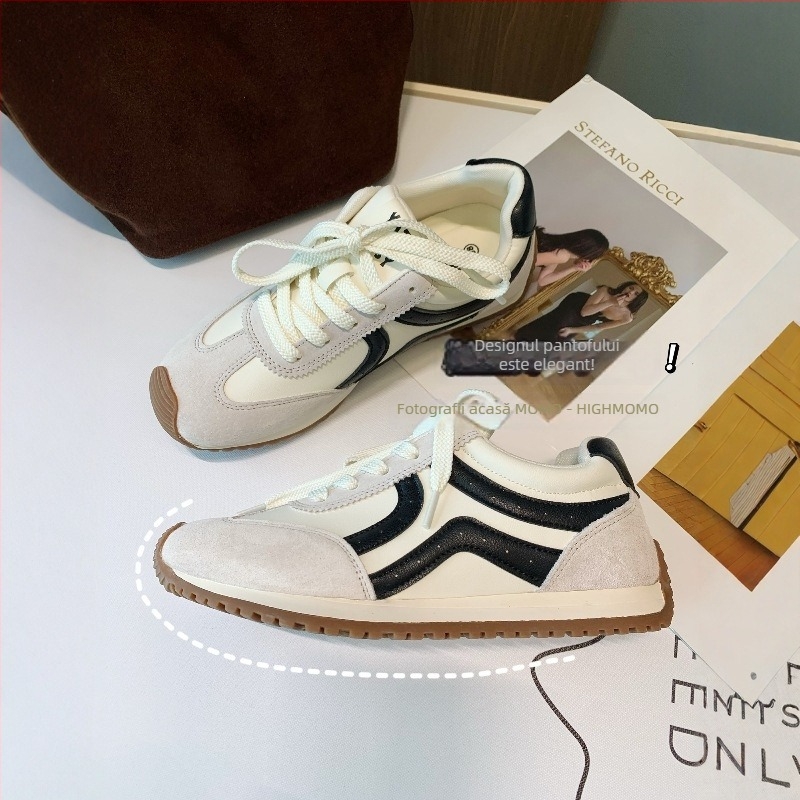 Adidași ușori pentru drumeții pentru femei, talie medie, talpă plată, culoare solidă, stil korean și antrenori militari germani, încălțăminte de primăvară