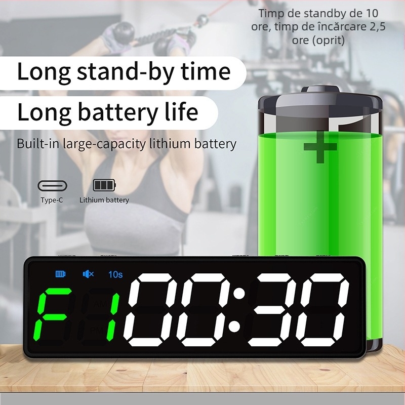 Cronometru sport electronic cu timer de buzunar magnetic și încărcare, carcasă ABS, funcție pauză, nu este impermeabil