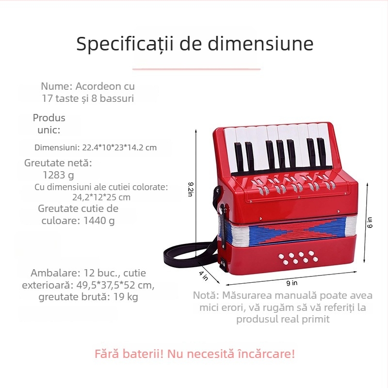 Acordeon pentru copii cu 17 clape și curea (Material: rășină; Brand: feifan; Vârstă: 4–6 ani)