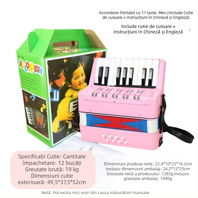 Acordeon pentru copii cu 17 clape și curea (Material: rășină; Brand: feifan; Vârstă: 4–6 ani)