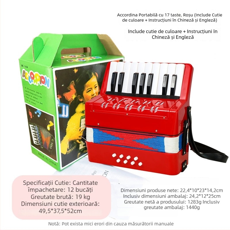 Acordeon pentru copii cu 17 clape și curea (Material: rășină; Brand: feifan; Vârstă: 4–6 ani)