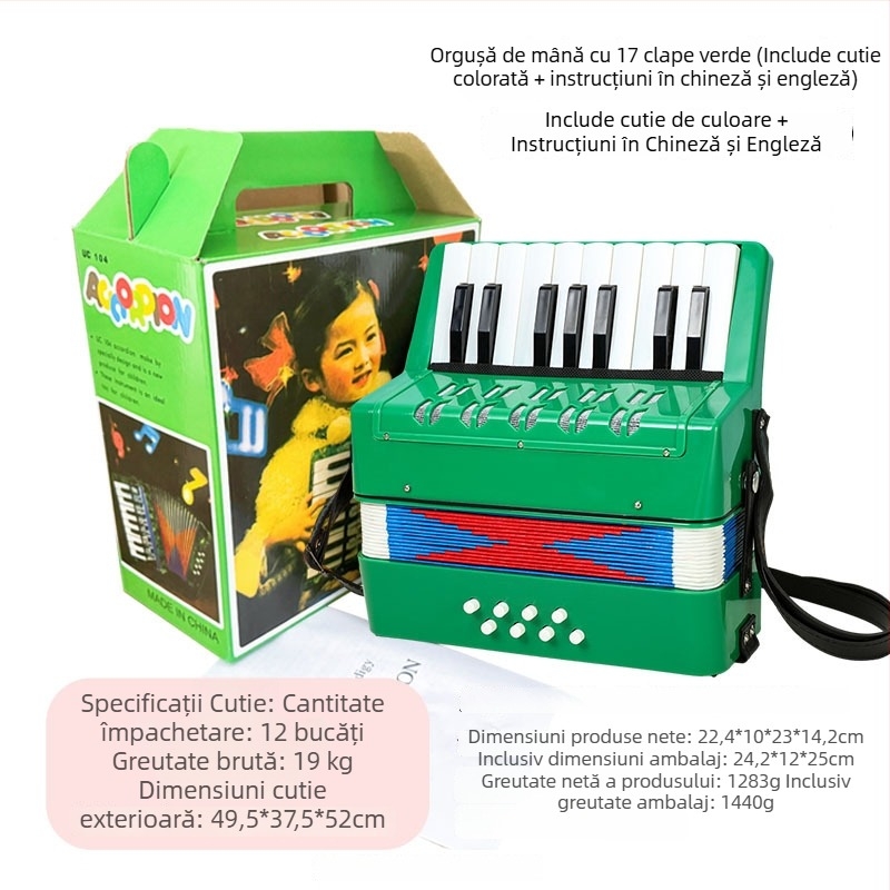 Acordeon pentru copii cu 17 clape și curea (Material: rășină; Brand: feifan; Vârstă: 4–6 ani)