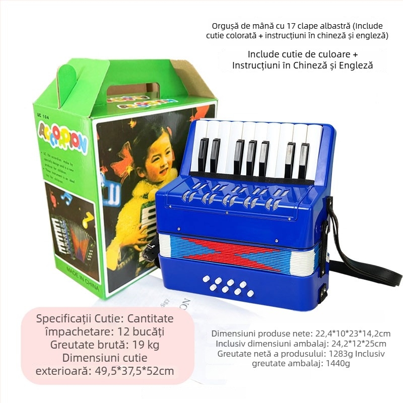 Acordeon pentru copii cu 17 clape și curea (Material: rășină; Brand: feifan; Vârstă: 4–6 ani)