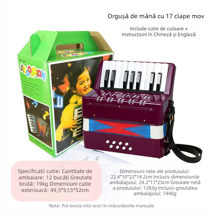 Acordeon pentru copii cu 17 clape și curea (Material: rășină; Brand: feifan; Vârstă: 4–6 ani)