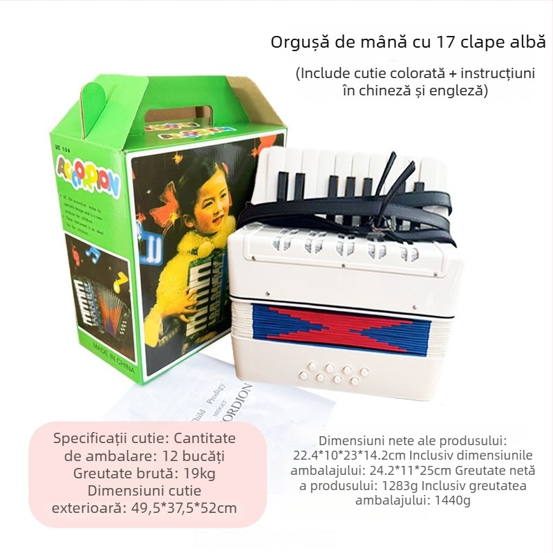 Acordeon pentru copii cu 17 clape și curea (Material: rășină; Brand: feifan; Vârstă: 4–6 ani)
