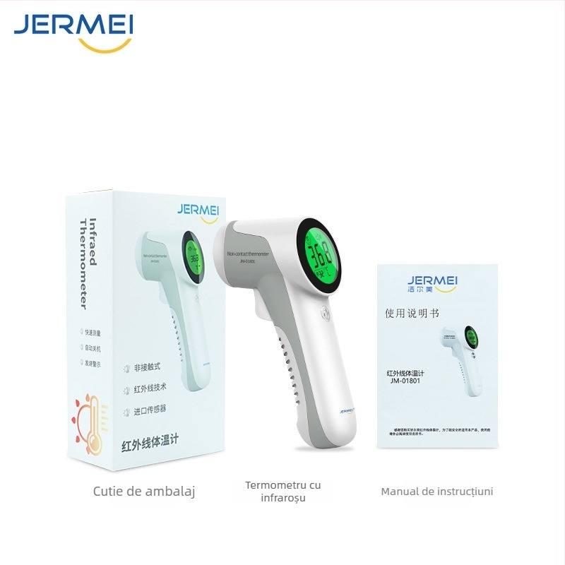 JM-01801 Termometru infraroșu pentru frunte, termometru medical portabil pentru temperatura corpului, cu baterie uscată