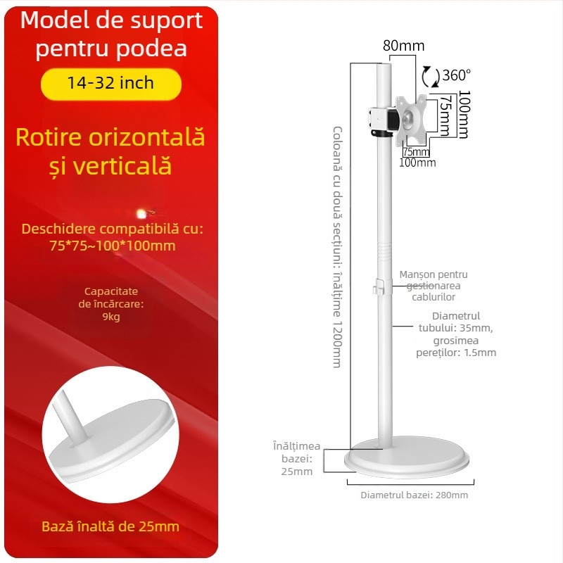 Y280 Suport de podea portabil pentru monitor — Suport universal pentru ecran