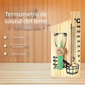 Kt/kaitai Termometru pentru camera de saună, termometru din sticlă, rezistent la temperaturi înalte, cu cronometru tip clepsidră, model L30ck2887
