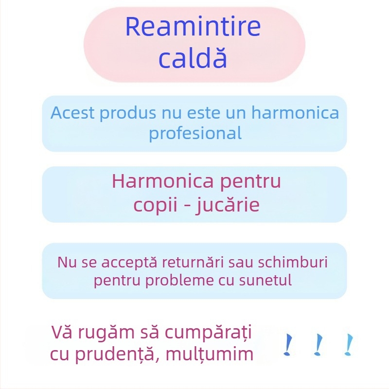 Armonică metalică pentru copii, cromatică, cu 24 de găuri, două rânduri, capac cromat din cupru