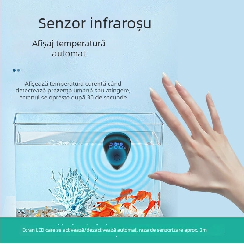 Termometru acvariu, formă de picătură, material ABS, măsoară temperatura apei