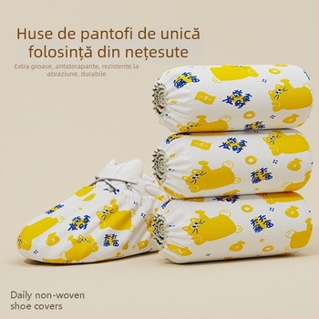 Protecții de pantofi de unică folosință pentru interior, din material nețesut gros, imprimeu cu pisică norocoasă, praf și antiderapante, pentru uz casnic și sala de calculatoare a școlii