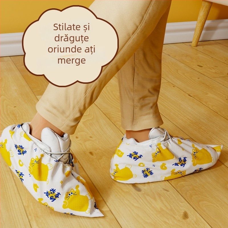 Protecții de pantofi de unică folosință pentru interior, din material nețesut gros, imprimeu cu pisică norocoasă, praf și antiderapante, pentru uz casnic și sala de calculatoare a școlii