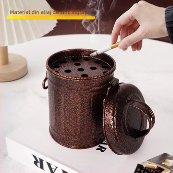 Scrumieră din metal galvanizat, în formă de găleată, cu capac, funcție de depozitare, personalizabilă