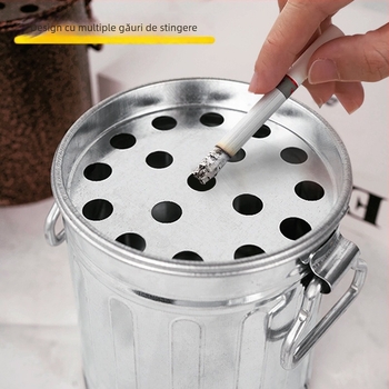 Scrumieră din metal galvanizat, în formă de găleată, cu capac, funcție de depozitare, personalizabilă