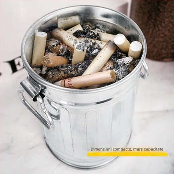 Scrumieră din metal galvanizat, în formă de găleată, cu capac, funcție de depozitare, personalizabilă