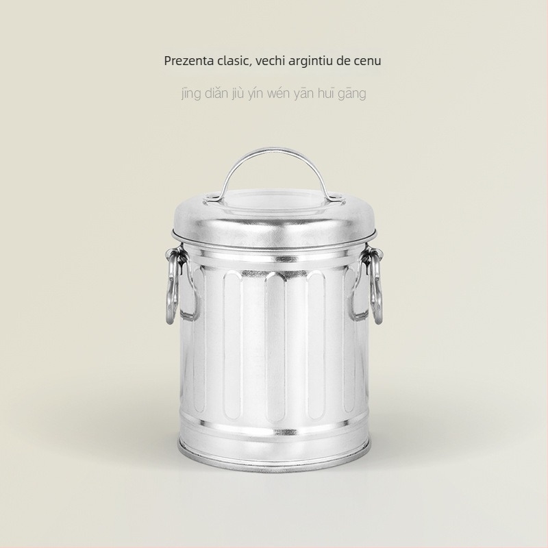 Scrumieră din metal galvanizat, în formă de găleată, cu capac, funcție de depozitare, personalizabilă