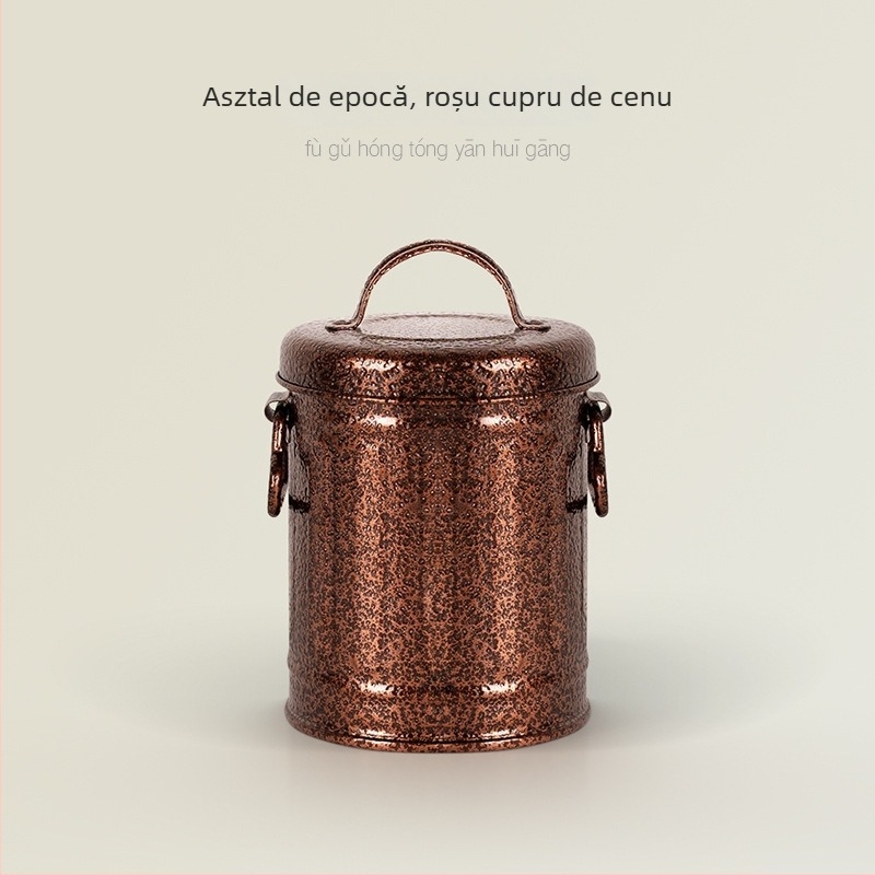 Scrumieră din metal galvanizat, în formă de găleată, cu capac, funcție de depozitare, personalizabilă