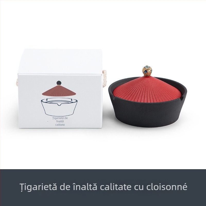 Cenușar ceramic cu capac, decorativ, cu logo imprimat, posibilitate de personalizare, stil palat/clasic