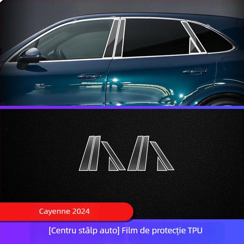 TPU folie de protecție interior Porsche Cayenne — display instrumente și navigație, consolă centrală și selector de viteze — turnare all-in-one, rezistentă la temperaturi înalte/scăzute, zgârieturi și uzură, anti-amprentă și pete uleioase