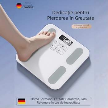 Oufanda Bluetooth Cântar corpului cu test de grăsime și apă, 0,2–180 kg, sticlă securizată, pentru adulți