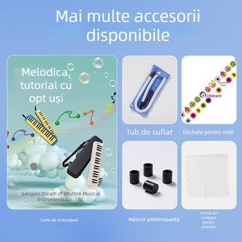 Harmonica cu 32 taste, husă moale pentru copii, pentru începători, corp din plastic, 101+ melodii demo