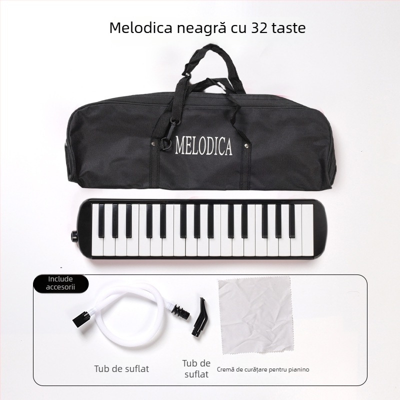 Harmonica cu 32 taste, husă moale pentru copii, pentru începători, corp din plastic, 101+ melodii demo