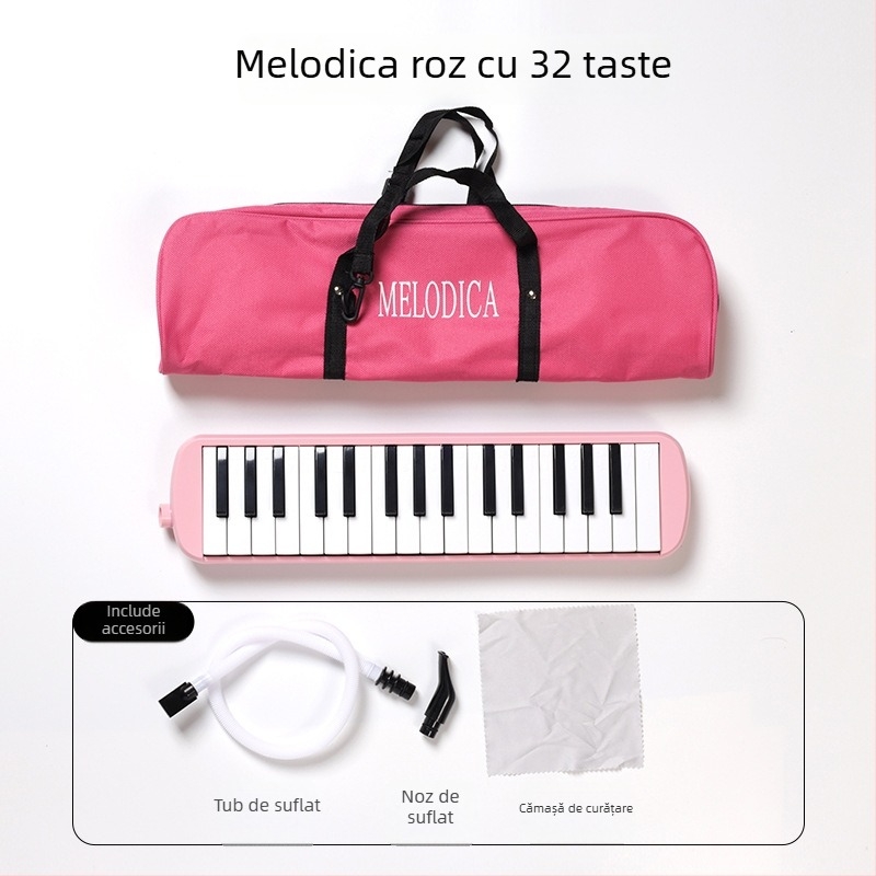 Harmonica cu 32 taste, husă moale pentru copii, pentru începători, corp din plastic, 101+ melodii demo