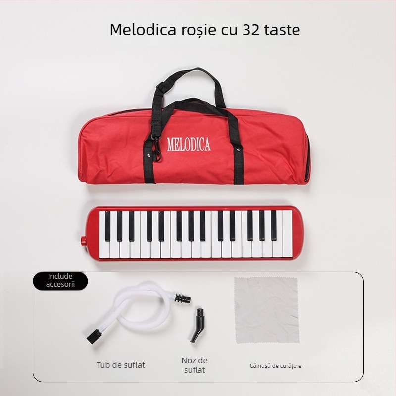 Harmonica cu 32 taste, husă moale pentru copii, pentru începători, corp din plastic, 101+ melodii demo