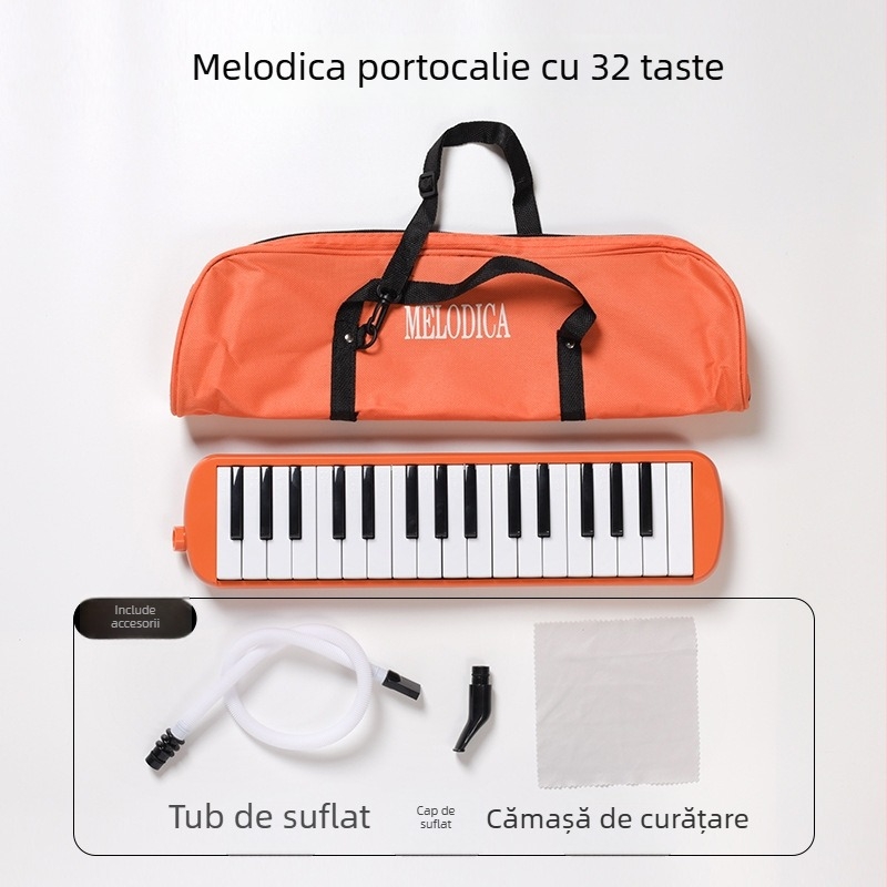 Harmonica cu 32 taste, husă moale pentru copii, pentru începători, corp din plastic, 101+ melodii demo