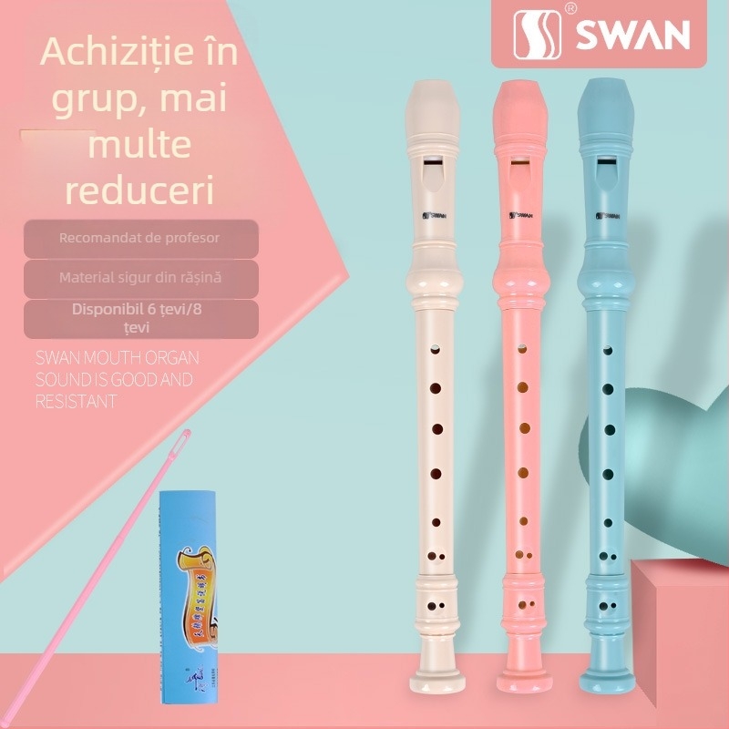Swan recorder cu stil german, 8 orificii și 6 orificii, pentru copii și începători, gamă în registru înalt, cu geantă
