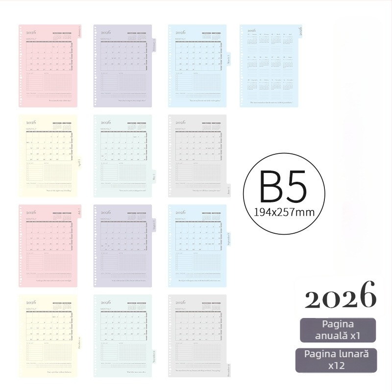 Fișier calendar cu foi detașabile Gy-a4 Plan 2026, 13 foi, hârtie offset dublă, Kw-trio Kedeyou